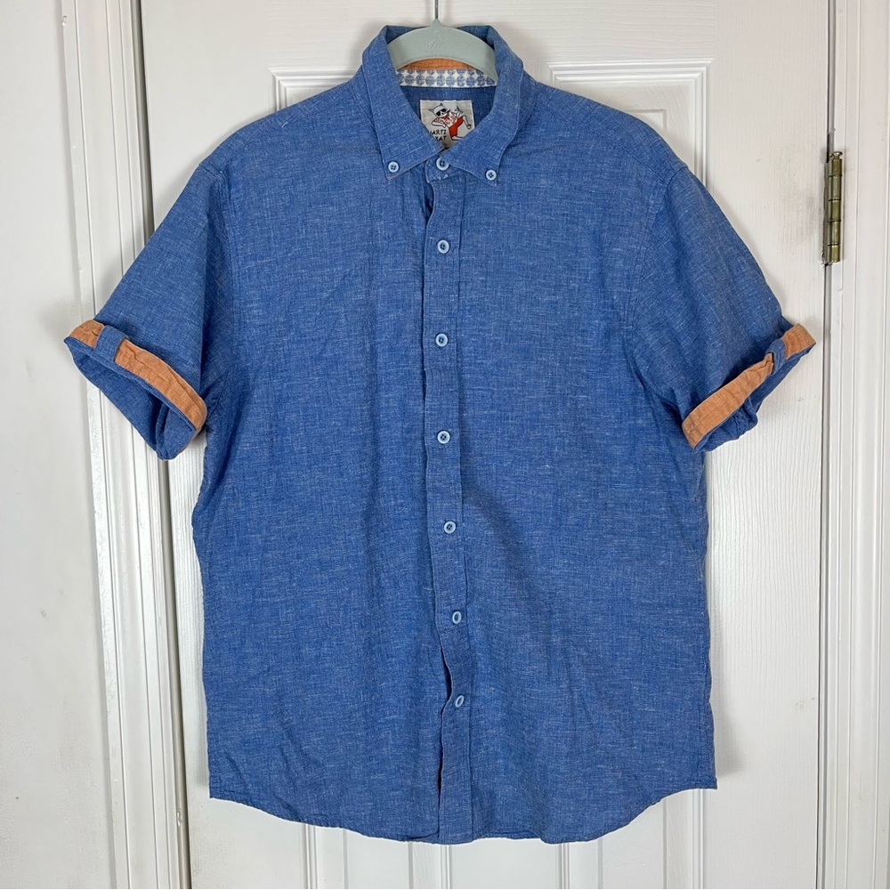 Marti Kat Men’s Linen Blend Short Sleeve Button Down Shirt
